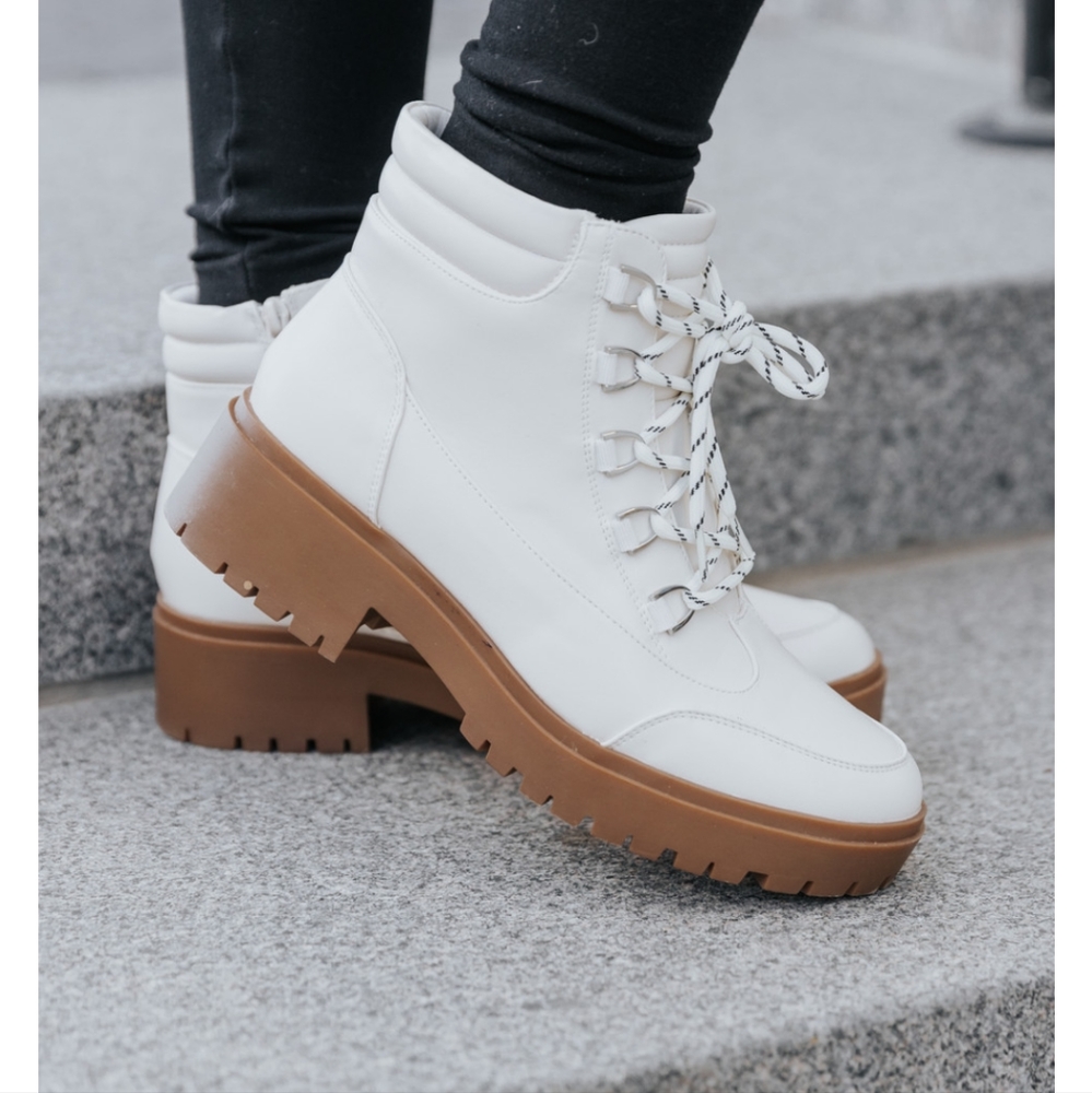 Ivory lace up booties